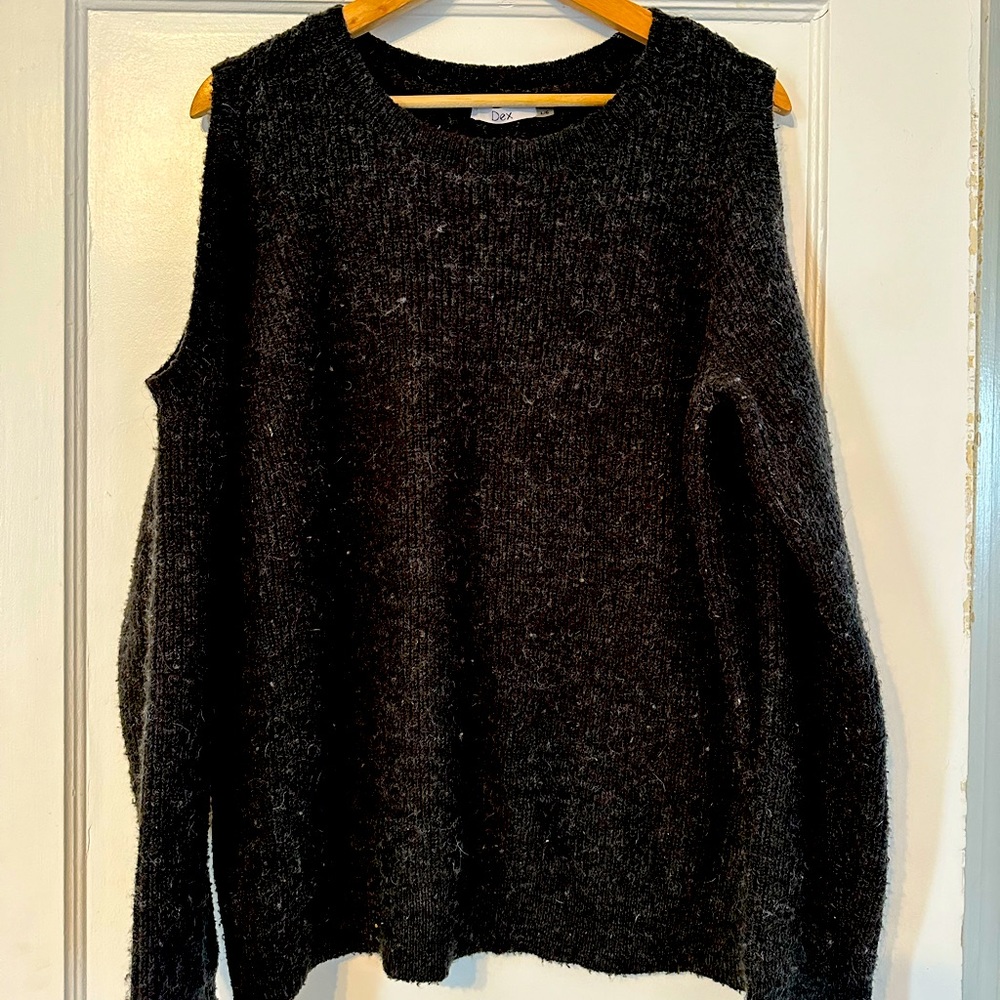 Cardigan comfy sweater, exposed shoulders
